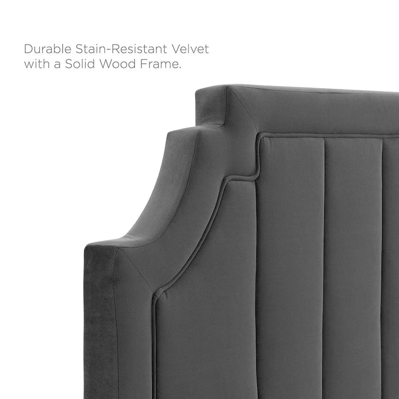 Performance Velvet Queen Platform Bed with Tufted Headboard - Gold Legs