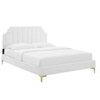 Performance Velvet Queen Platform Bed with Tufted Headboard - Gold Legs