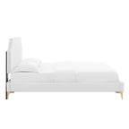 Performance Velvet Queen Platform Bed with Tufted Headboard - Gold Legs