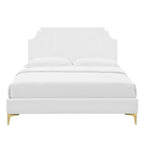Performance Velvet Queen Platform Bed with Tufted Headboard - Gold Legs