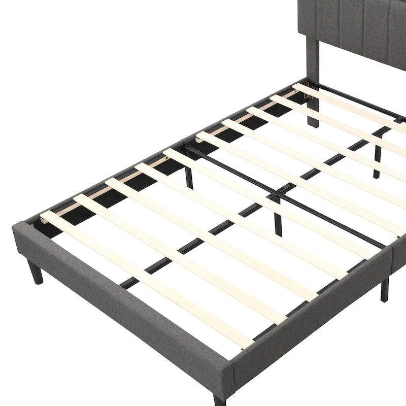 Lit plateforme capitonné avec tête de lit de rangement et port USB