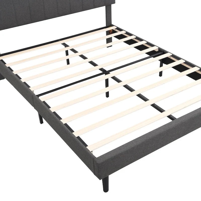 Lit plateforme capitonné avec tête de lit de rangement et port USB