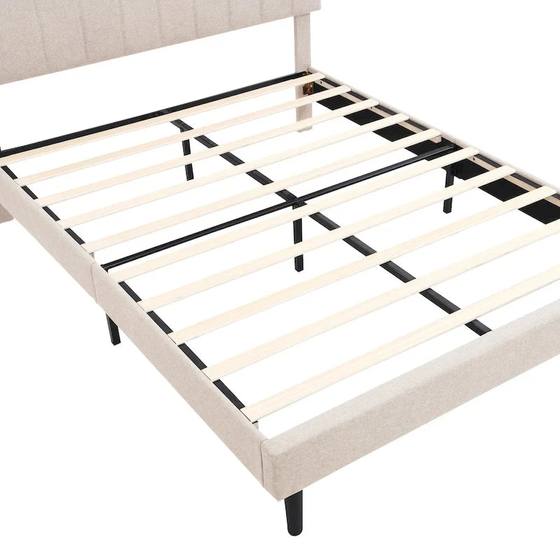 Lit plateforme capitonné avec tête de lit de rangement et port USB