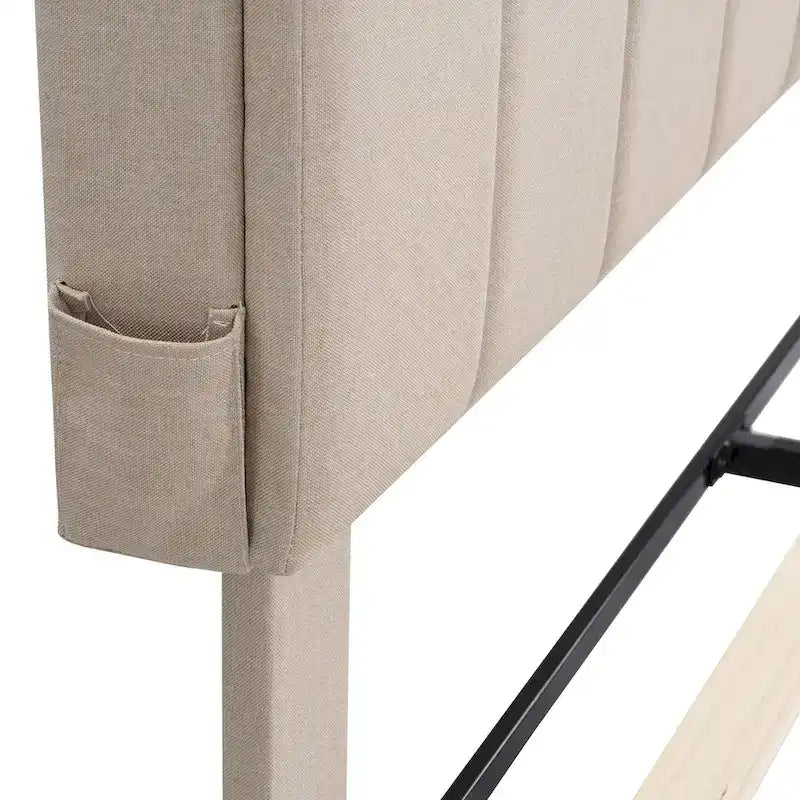Lit plateforme capitonné avec tête de lit de rangement et port USB