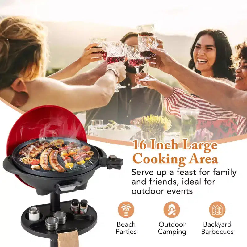 Barbecue électrique Costway 1350W antiadhésif 4 réglages de température jardin extérieur camping Rouge/Noir