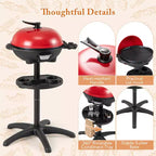 Barbecue électrique Costway 1350W antiadhésif 4 réglages de température jardin extérieur camping Rouge/Noir