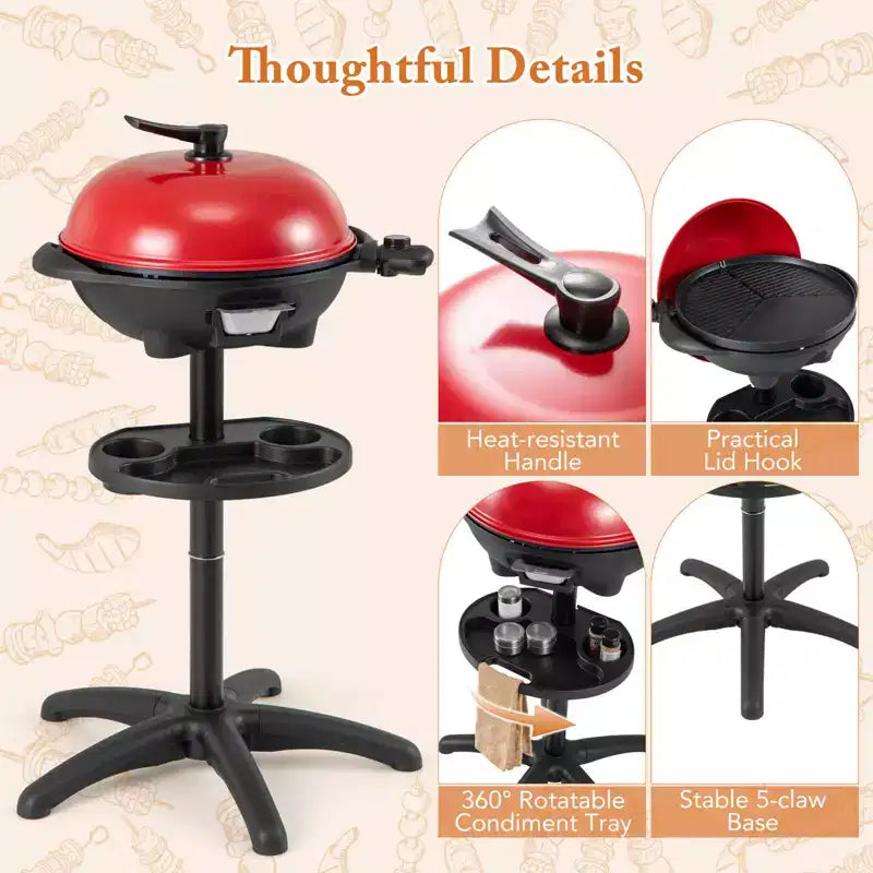 Barbecue électrique Costway 1350W antiadhésif 4 réglages de température jardin extérieur camping Rouge/Noir