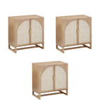 Paxton Boho Wood Storage Cabinet with Doors, Small Storage Cabinet or TV Stand with Rattan Door Details