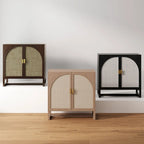 Paxton Boho Wood Storage Cabinet with Doors, Small Storage Cabinet or TV Stand with Rattan Door Details