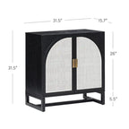 Paxton Boho Wood Storage Cabinet with Doors, Small Storage Cabinet or TV Stand with Rattan Door Details