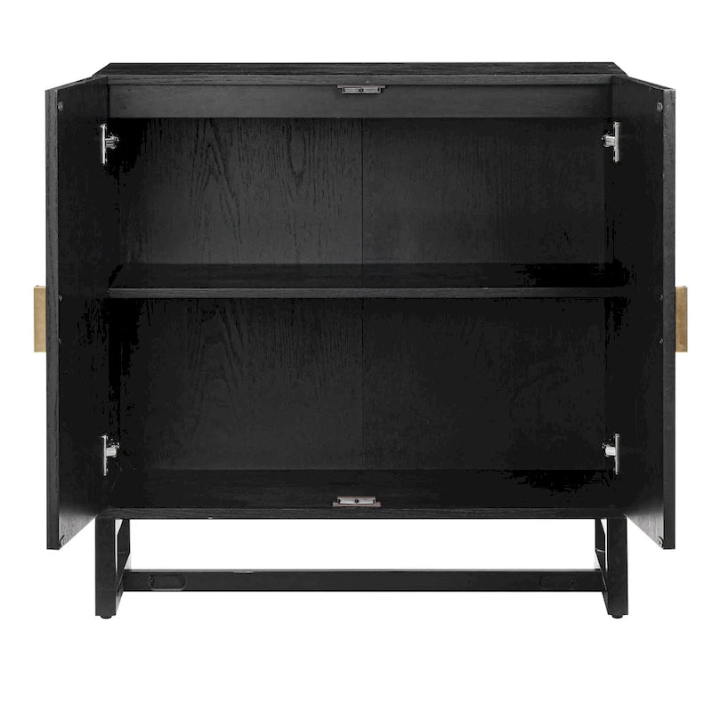Paxton Boho Wood Storage Cabinet with Doors, Small Storage Cabinet or TV Stand with Rattan Door Details