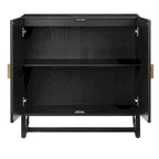 Paxton Boho Wood Storage Cabinet with Doors, Small Storage Cabinet or TV Stand with Rattan Door Details