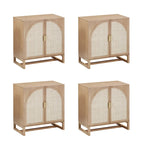 Paxton Boho Wood Storage Cabinet with Doors, Small Storage Cabinet or TV Stand with Rattan Door Details