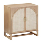 Paxton Boho Wood Storage Cabinet with Doors, Small Storage Cabinet or TV Stand with Rattan Door Details
