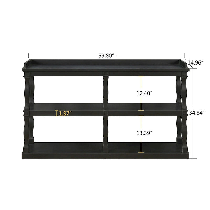 3-Tier Console Table with Roman Column Legs - 60 Inch
