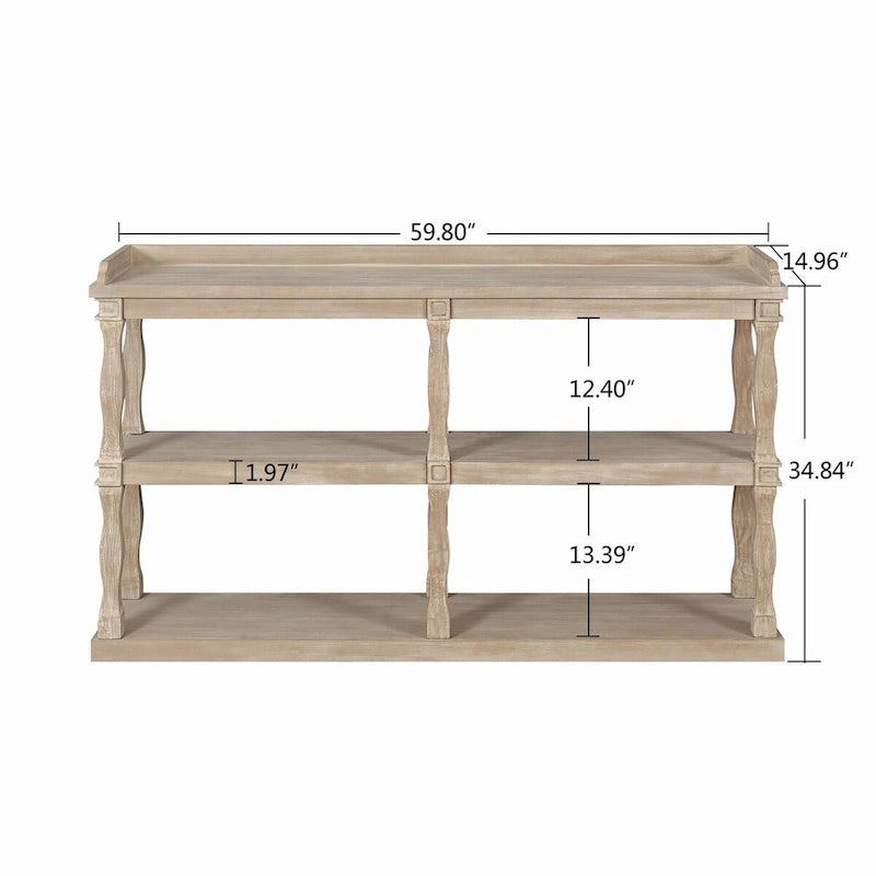 3-Tier Console Table with Roman Column Legs - 60 Inch