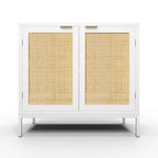 Anmytek White Wood Rattan Sideboard Buffet Kitchen Storage Cabinet with 2 Doors