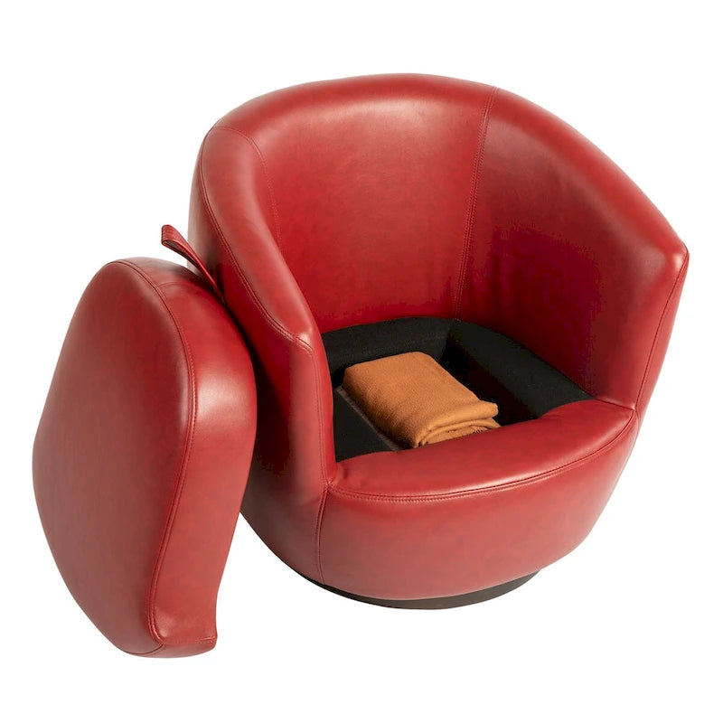 Upholstered Swivel Barrel Armchair with Storage Modern Living Room Side Chair for Bedroom, Office, Reading Spaces- PU