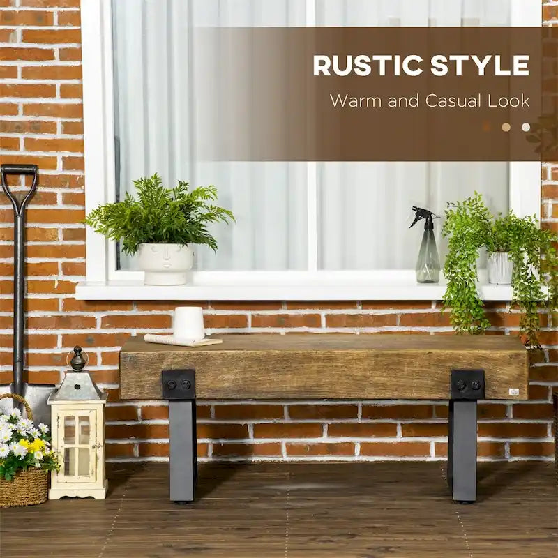Garden Bench w/Metal Legs,Rustic Wood Effect Concrete Entryway Bench