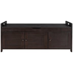 Banc de rangement avec 3 portes persiennes, banc à chaussures avec coussin amovible et espace de rangement caché