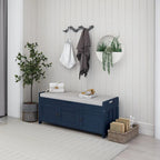 Banc de rangement avec 3 portes persiennes, banc à chaussures avec coussin amovible et espace de rangement caché