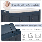 Banc de rangement avec 3 portes persiennes, banc à chaussures avec coussin amovible et espace de rangement caché