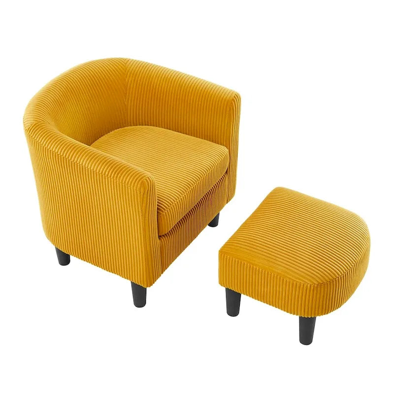 Modern Fabric Upholstered Accent Chair with Ottoman Foot Rest