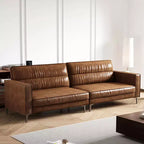 Canapé Luck Live Modern 220 cm en cuir brun huilé, canapé vintage haut de gamme avec cadre robuste et sensation de confort.