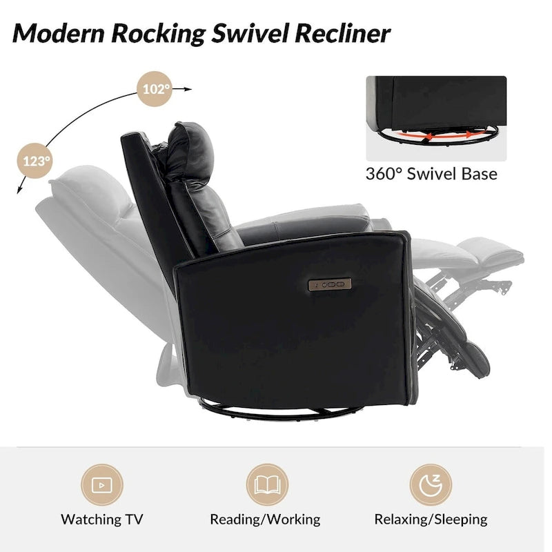 Alberto Mordern Genuine Leather Power Recliner with USB Charging Port by HULALA HOME