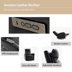 Alberto Mordern Genuine Leather Power Recliner with USB Charging Port by HULALA HOME