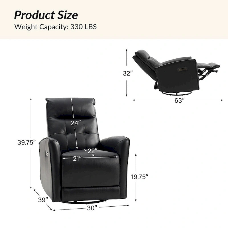 Alberto Mordern Genuine Leather Power Recliner with USB Charging Port by HULALA HOME
