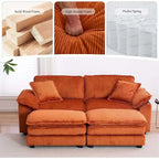 Modern 2-Seater Corduroy Sofa with 4 Support Pillows and 2 Ottomans