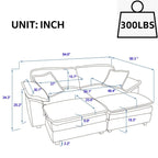 Modern 2-Seater Corduroy Sofa with 4 Support Pillows and 2 Ottomans