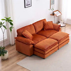 Modern 2-Seater Corduroy Sofa with 4 Support Pillows and 2 Ottomans
