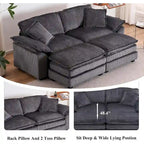 Modern 2-Seater Corduroy Sofa with 4 Support Pillows and 2 Ottomans
