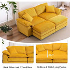 Modern 2-Seater Corduroy Sofa with 4 Support Pillows and 2 Ottomans