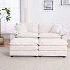 Modern 2-Seater Corduroy Sofa with 4 Support Pillows and 2 Ottomans