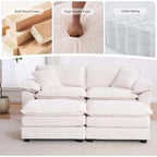 Modern 2-Seater Corduroy Sofa with 4 Support Pillows and 2 Ottomans