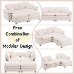 Modern 2-Seater Corduroy Sofa with 4 Support Pillows and 2 Ottomans