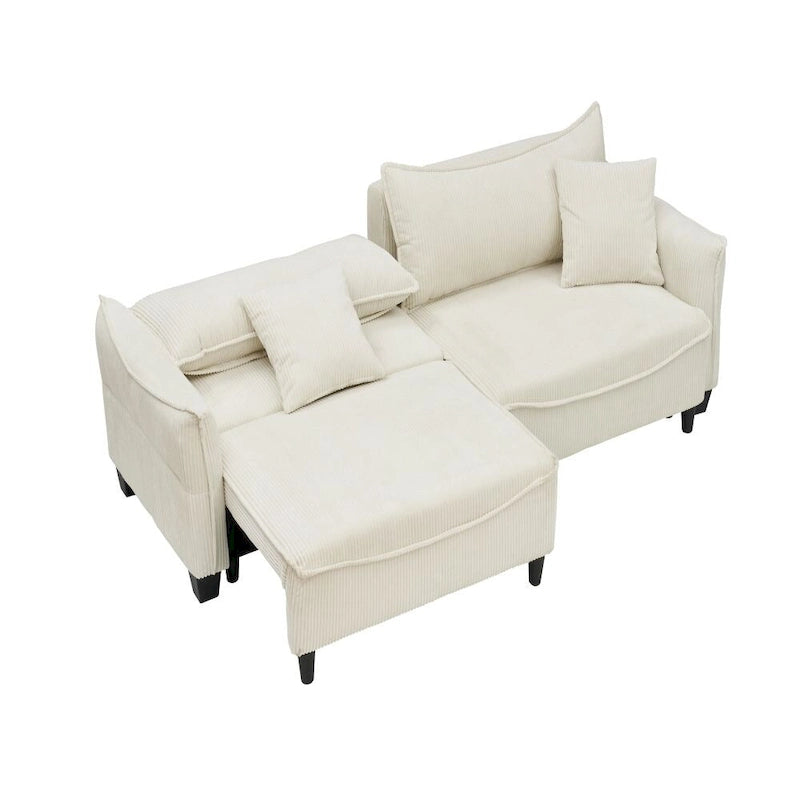 2345 Green Corduroy Fabric, Sofa Can Be Converted Into A Sofa Bed with Two Throw Pillows