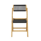 Lot de 2 chaises pliantes en bois modernes Kiawah Coastal avec corde et dossier réglable, Noir/Naturel, par JONATHAN Y