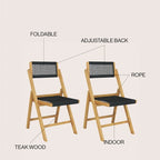 Lot de 2 chaises pliantes en bois modernes Kiawah Coastal avec corde et dossier réglable, Noir/Naturel, par JONATHAN Y