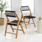 Lot de 2 chaises pliantes en bois modernes Kiawah Coastal avec corde et dossier réglable, Noir/Naturel, par JONATHAN Y