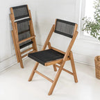 Lot de 2 chaises pliantes en bois modernes Kiawah Coastal avec corde et dossier réglable, Noir/Naturel, par JONATHAN Y