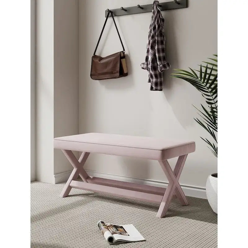 Manhattan Comfort Abigail Mid-Century Modern Velvet Upholstered Bench