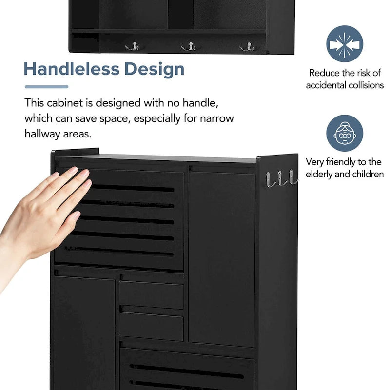 Shoe Cabinet with Wall Cabinet, Space-saving Design Foyer Cabinet with 2 Flip Drawers, Versatile Side Cabinet for Hallway, White