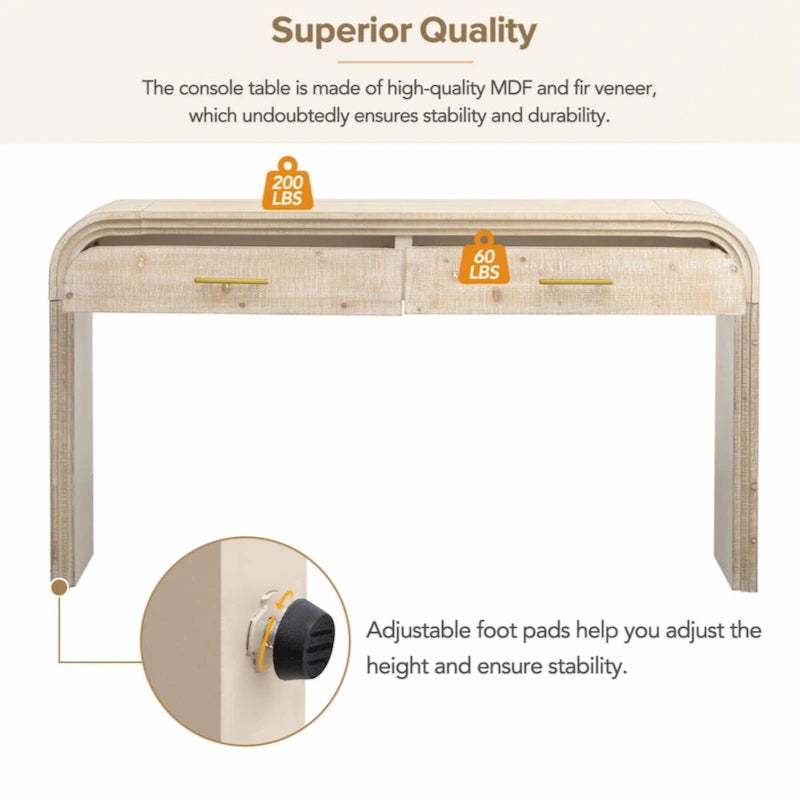 Unique Retro Silhouette Console Table with Open Style, Two Top Drawers