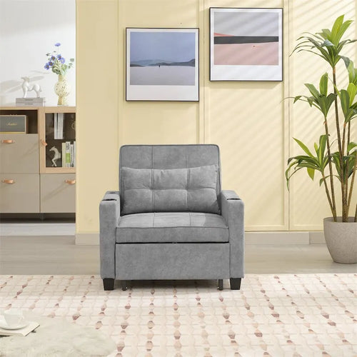 3-in-1 Pull Out Futon Convertible Chair with USB Ports