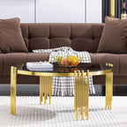 Table basse ronde moderne de 36 pouces avec plateau en verre trempé et pieds en forme de cloche polis
