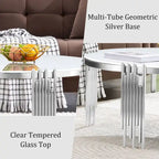 Table basse ronde moderne de 36 pouces avec plateau en verre trempé et pieds en forme de cloche polis